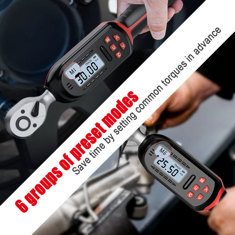 VANPO 1/4 Inch Digital Torque Wrench  1.1-22.1 Ft-lbs/1.5-30Nm  with Preset Values  2% Accuracy  Buzzer and LED Notification  Small Electronic Torque Wrench for Bicycles - Image 2